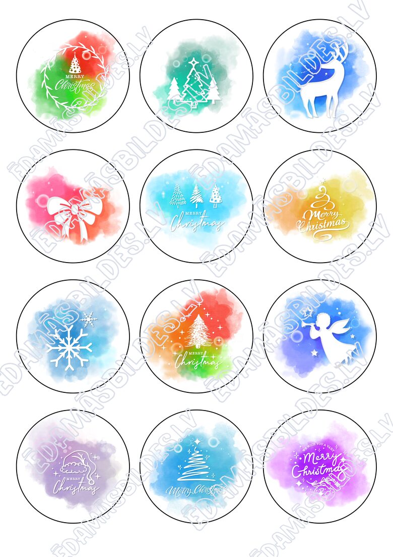 Cukura papīrs ar apdruku "Merry Christmas", aplīši 6 cm